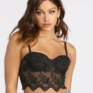 Windsor women’s Scalloped Lace Rhinestone‎ Bustier Small